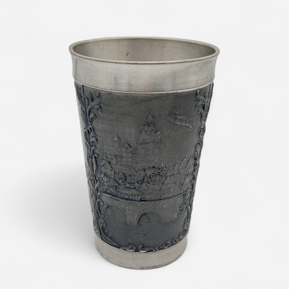 Vintage Rein Zinn RG German Pewter Wine Beer Cup Tumbler Castles Handguss